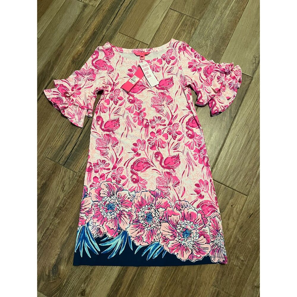 Lilly Pulitzer Lula Dress Ruffle Sleeve Flamingo Coral Reef Size Small NWT